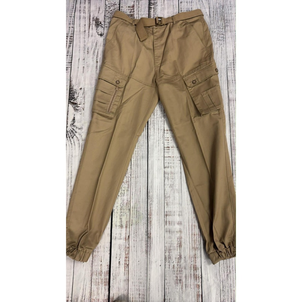 Attitude Gold Mens Khaki Cargo Jogger Pants‎ Tan Belted Size 34